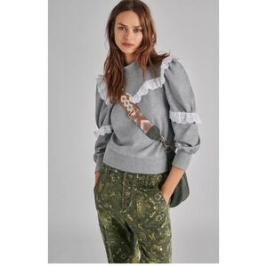 Anthropologie Othilia Corsica Ruffled Eyelet Sweatshirt Size‎ Large